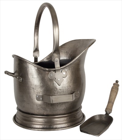 Coal Bucket With Shovel Antique Pewter Finish - Click Image to Close